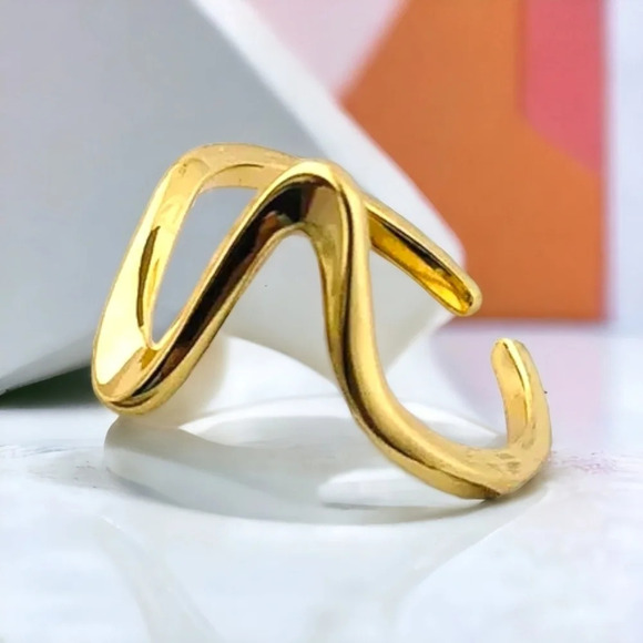 🆕️Wave 18K Gold Plated Stainless Steel Elegant Minimalist Adjustable Ring 🌊😍 - Picture 4 of 9